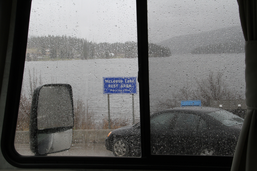 Heavy rain at the McLeese Lake rest area, BC