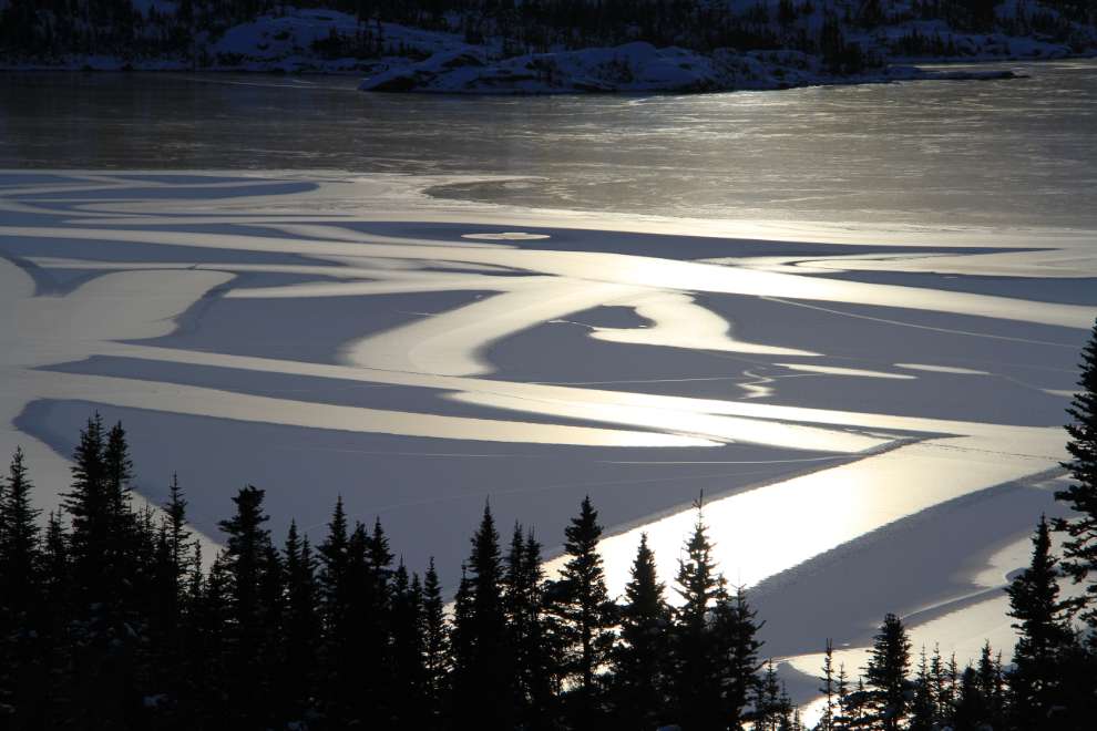 Patterns on a frozen lake along the South Klondike Highway