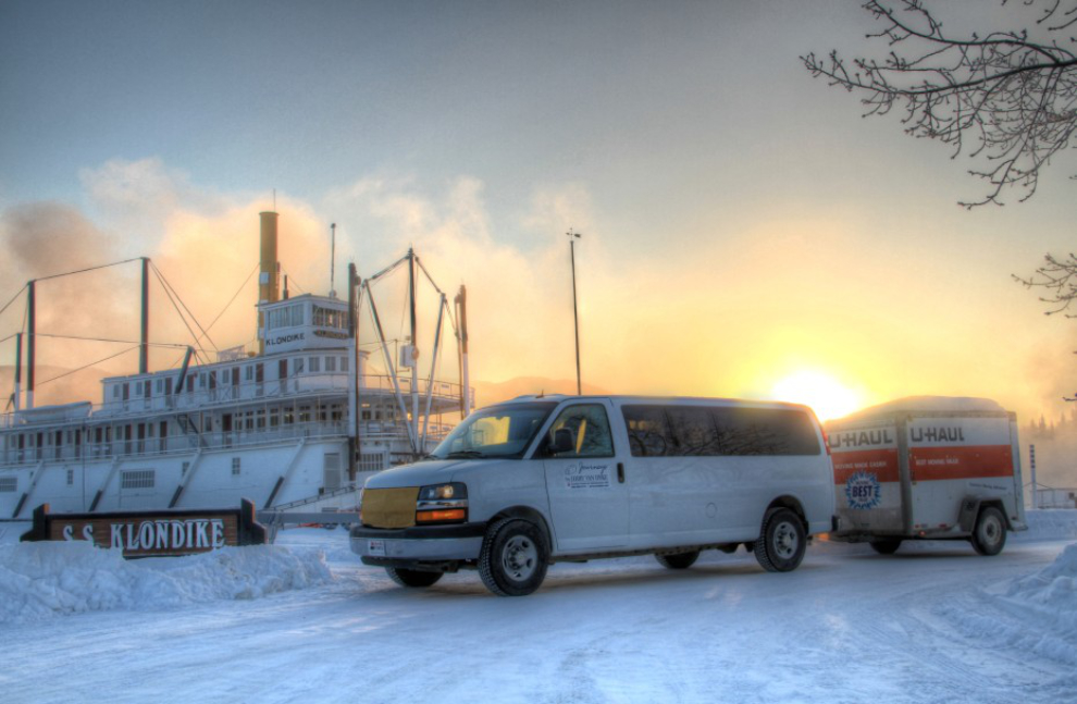 Journeys by Van Dyke tour van at the SS Klondike in Whitehorse at -33C