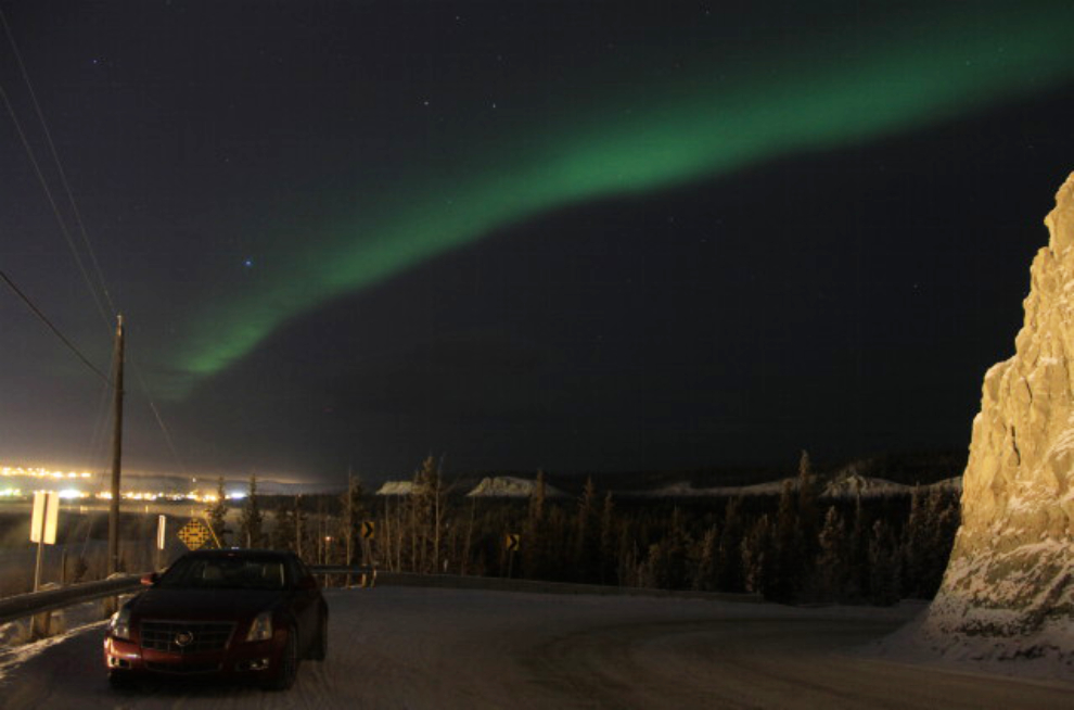 Northern Lights over Long Lake Road in Whitehorse, Yukon