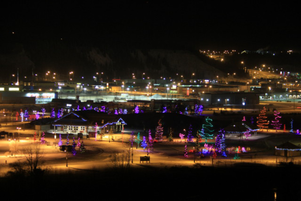 Christmas lights at Shipyards Park in Whitehorse, Yukon