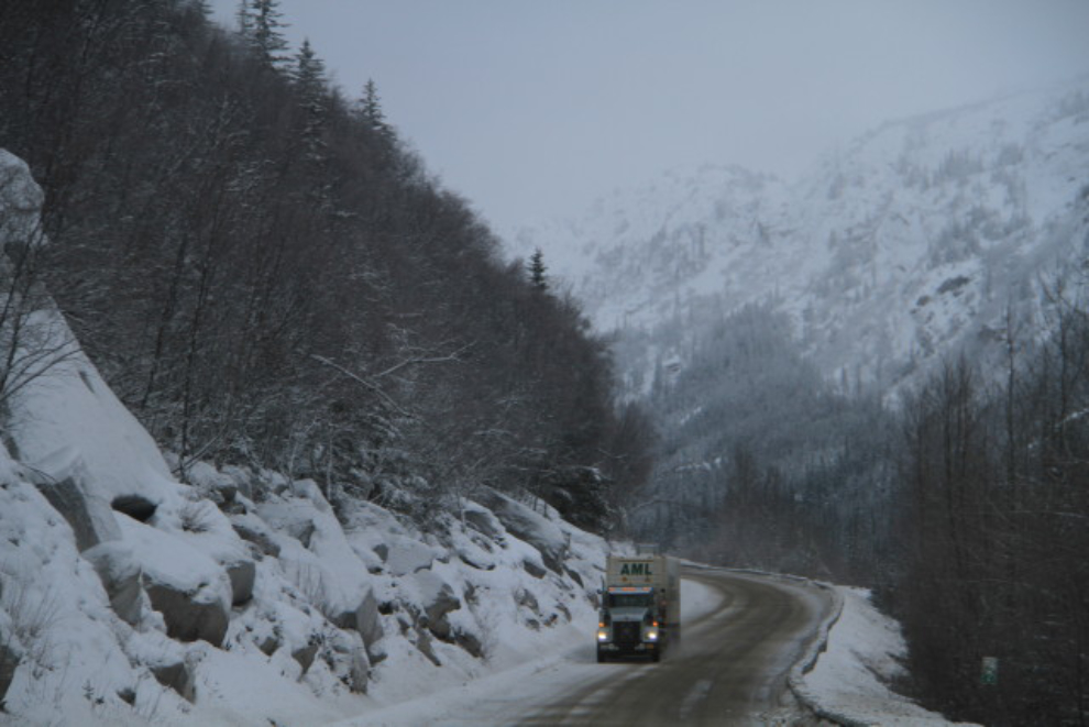 Semi on the South Klondike Highway in the winter