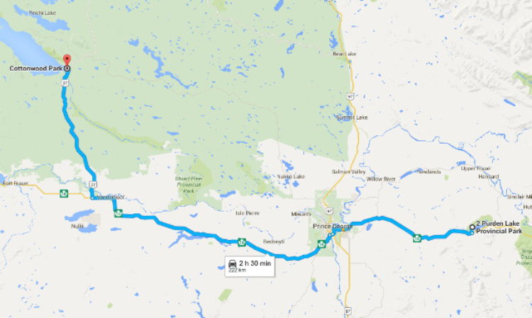 Map - Purden Lake Provincial Park to Fort St. James