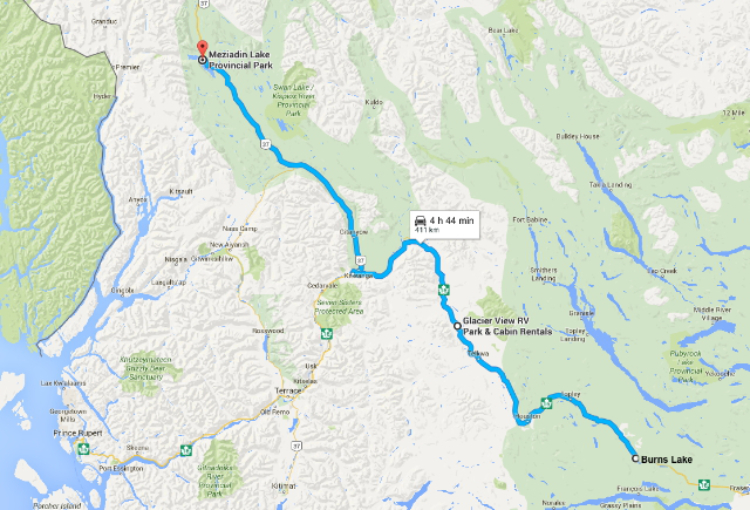 Map - Burns Lake to Meziadin Lake Provincial Park
