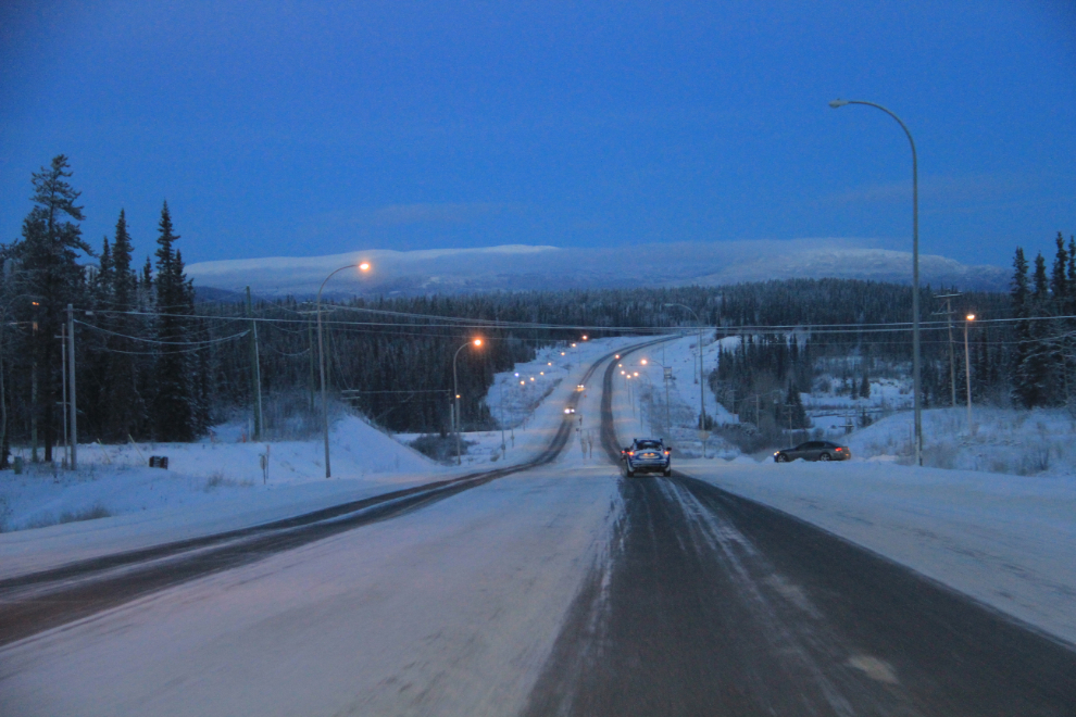 Winter dawn on the Alaska Highway near Whitehorse