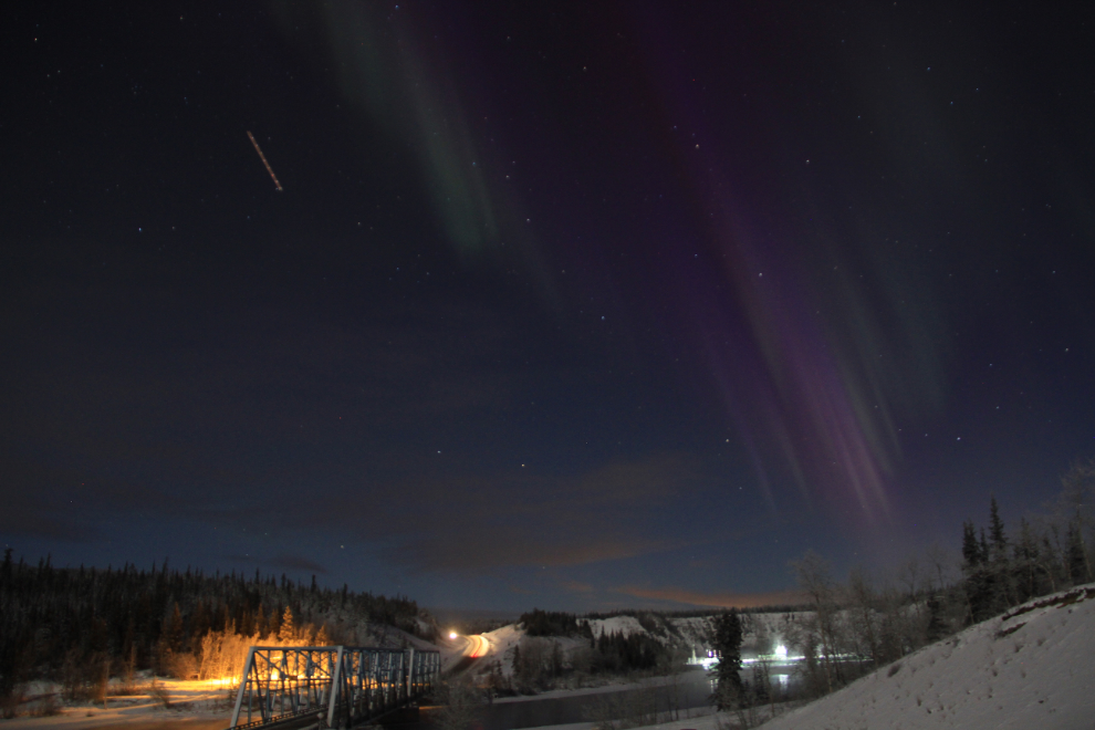 Aurora borealis over the Yukon River Bridge on the Alaska Highway