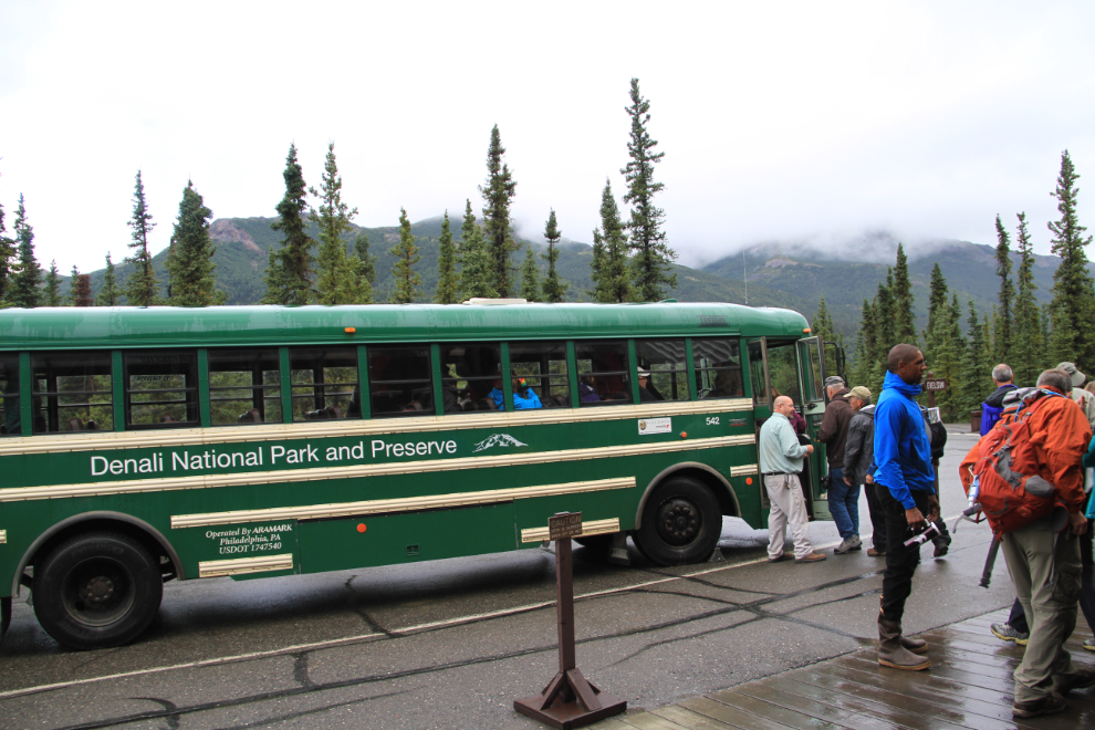 Shuttle bus boarding at Denali's Wilderness Access Center
