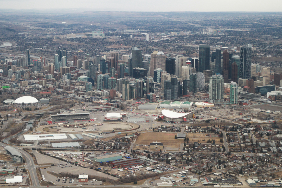 Looking across the Calgary Stampede grounds to downtown.