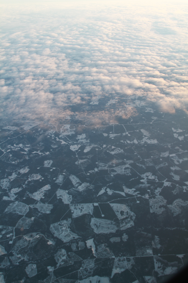 An aerial view of the oil and gas country between Fort St. John and Grande Prairie.