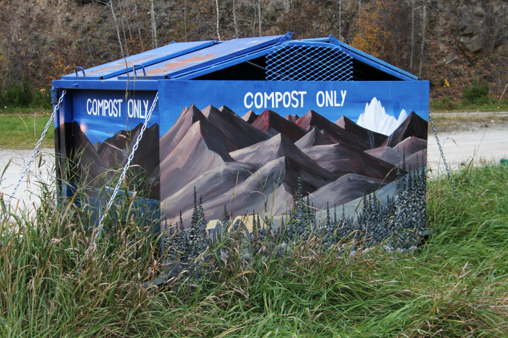 Compost bin art in Dawson City, Yukon