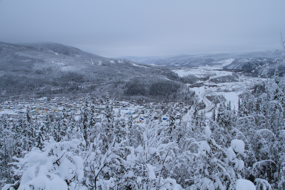 A winter view of Dawson City, Yukon, from the Top of the World Highway