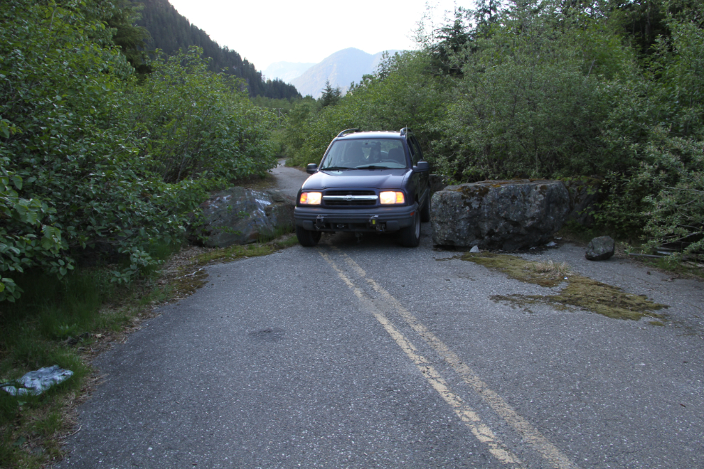 A long-abandoned section of the Hope-Princeton Highway at the Hope Slide