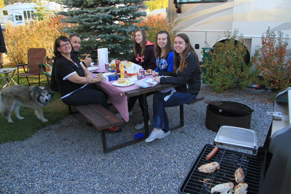 Birthday barbecue at Bow Rivers Edge Campground in Cochrane, Alberta