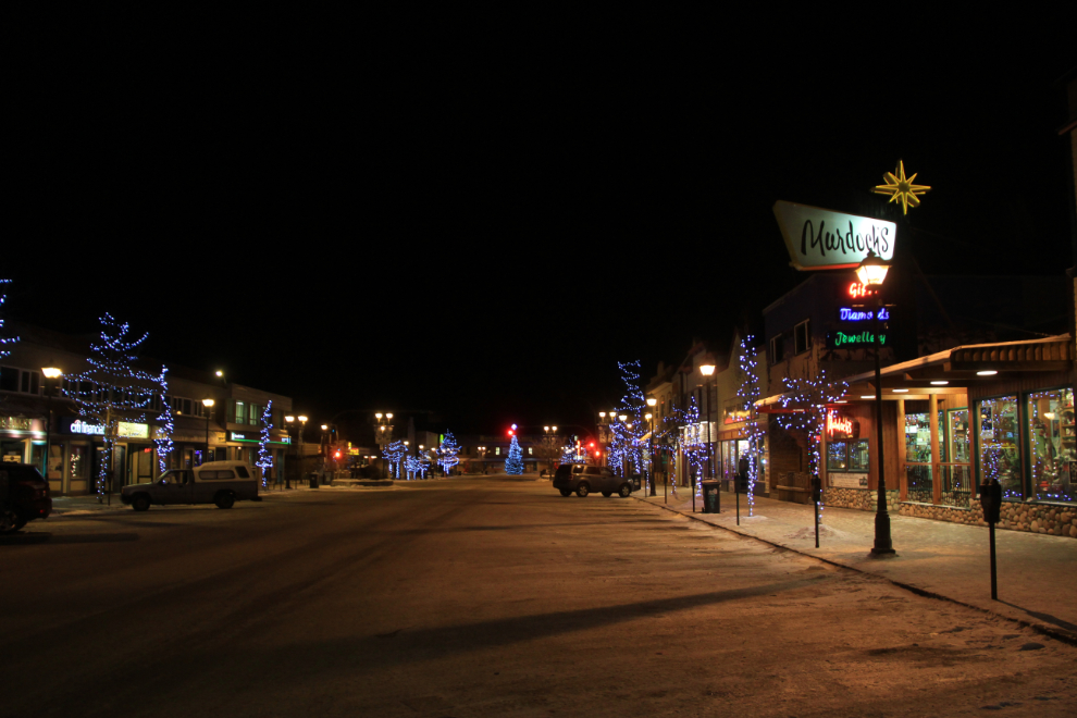 Main Street with Christmas lights - Whitehorse, Yukon