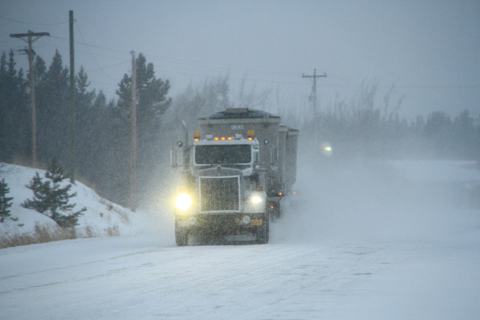 Ore truck on the South Klondike Highway in the winter