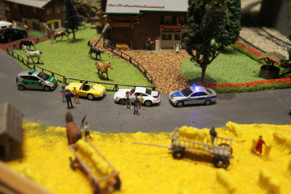 Cops with street racers in the Osoyoos Desert Model Railroad display
