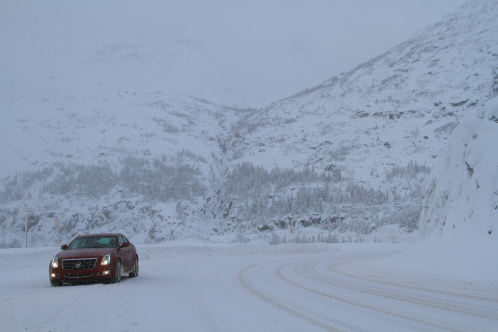 Cadillac CTS on the snowy South Klondike Highway