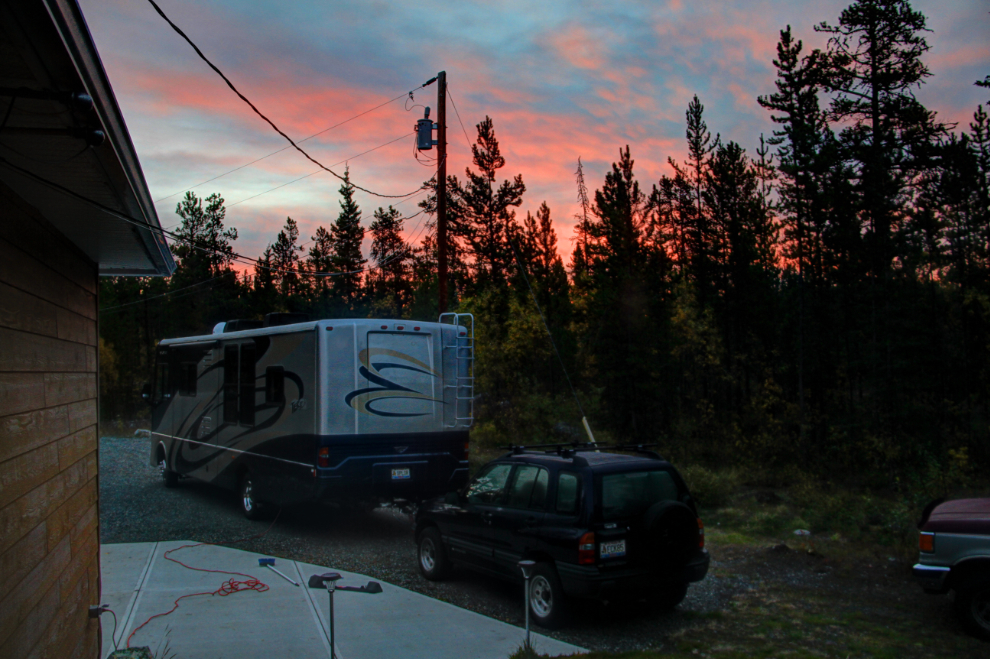 Sunrise over the RV at Whitehorse, Yukon