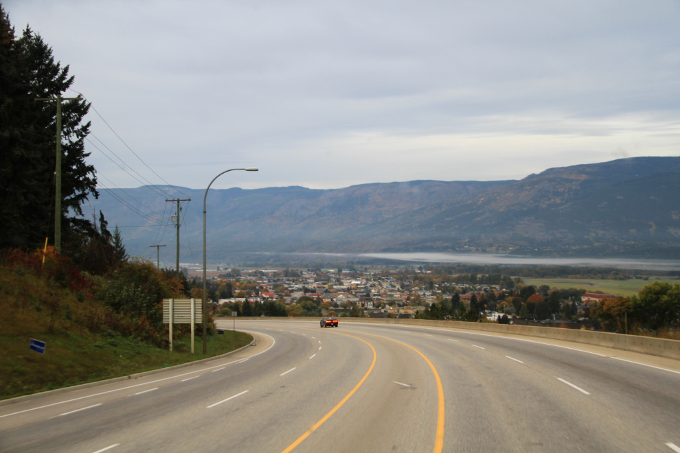 Dropping down from Uptown Salmon Arm to Downtown on Highway 1.