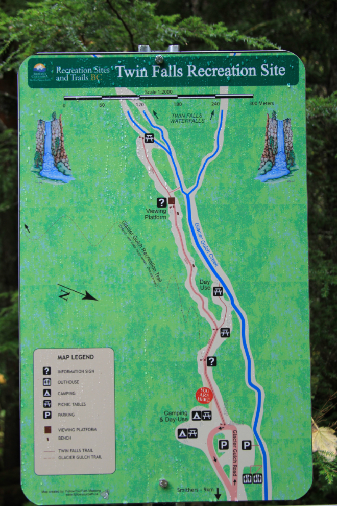 Map of Twin Falls Recreation Site, Smithers, BC