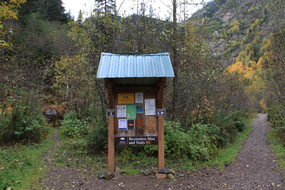 Information sign and trails at Twin Falls Recreation Site, Smithers, BC 