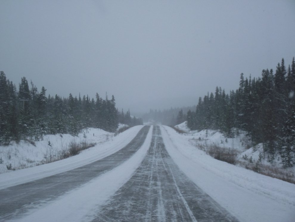 A snowy day on the Yukon's South Klondike Highway