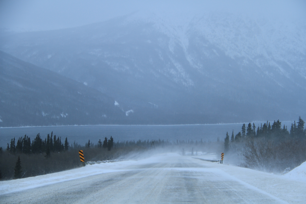 Blowing snow on the South Klondike Highway