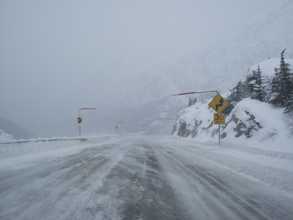 A snowy day on Alaska's South Klondike Highway