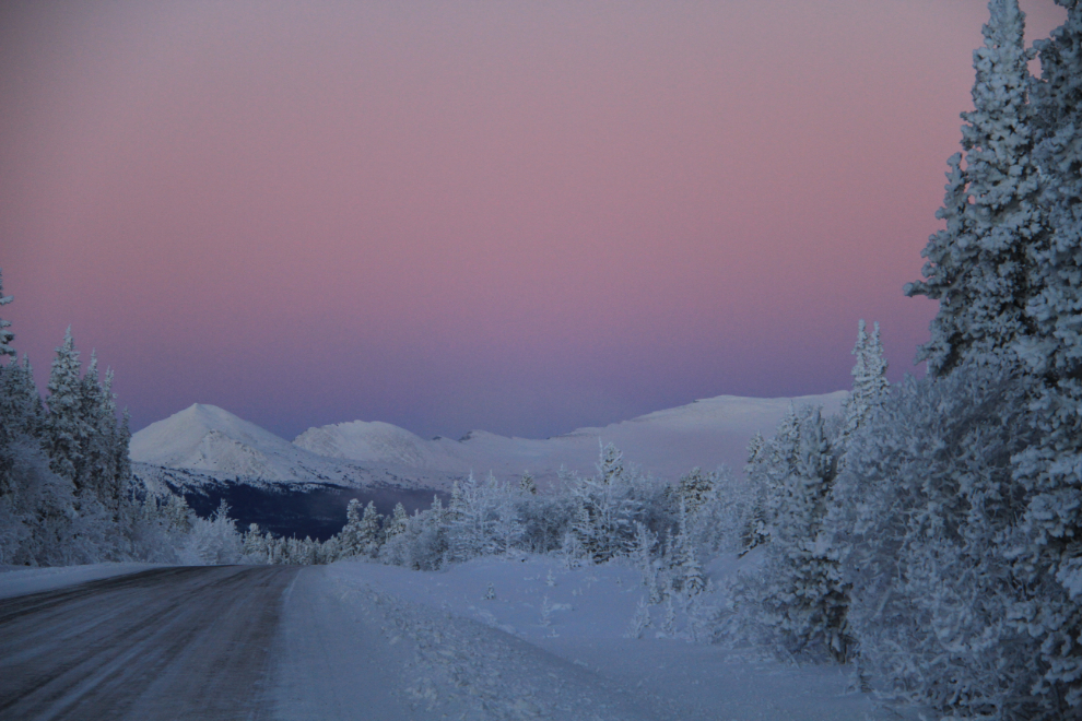 A winter dawn on the South Klondike Highway, Yukon