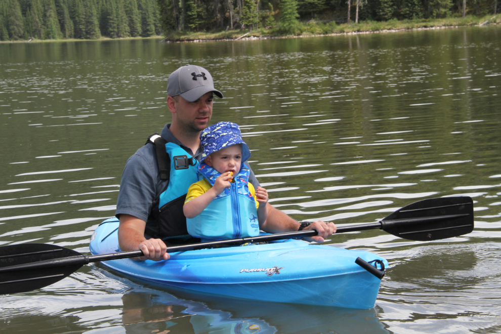 My son and grandson in a kayak