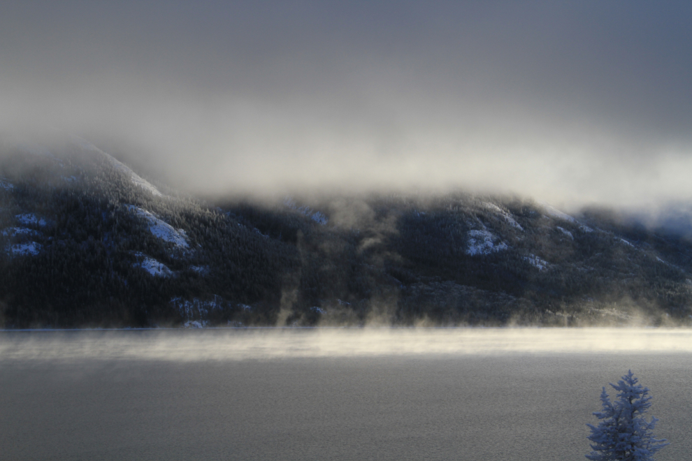 Steam rising off Tutshi Lake, BC