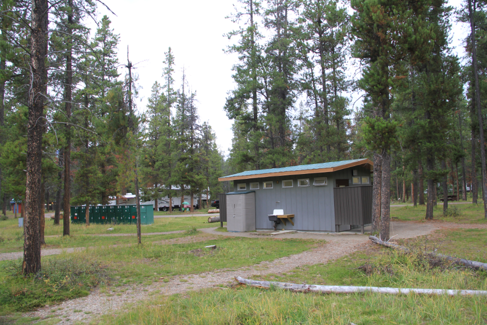 Washrooms and charging lockers at Whistlers Campground at Jasper, Alberta
