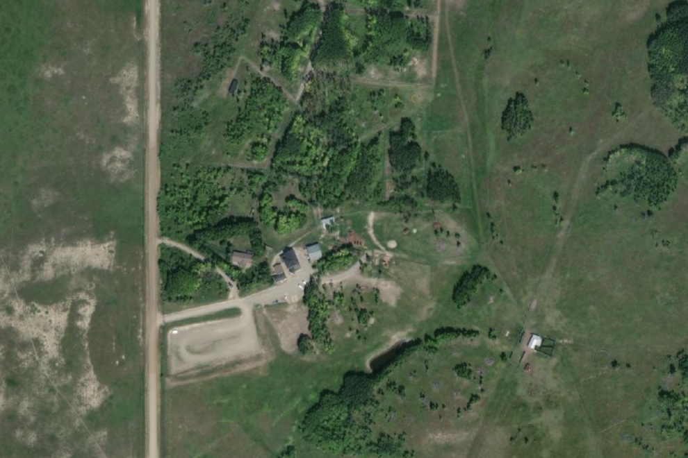 An aerial view of the Yamnuska Wolfdog Sanctuary