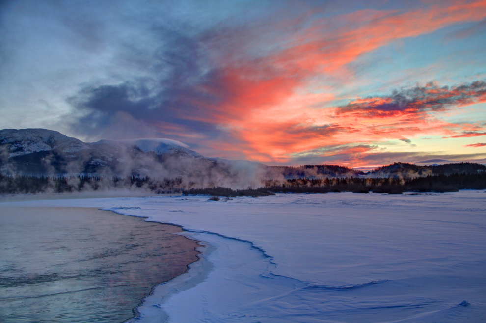 Winter sunrise over the frozen Yukon River