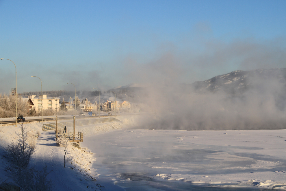 Winter steam fog on the Yukon River at Whitehorse