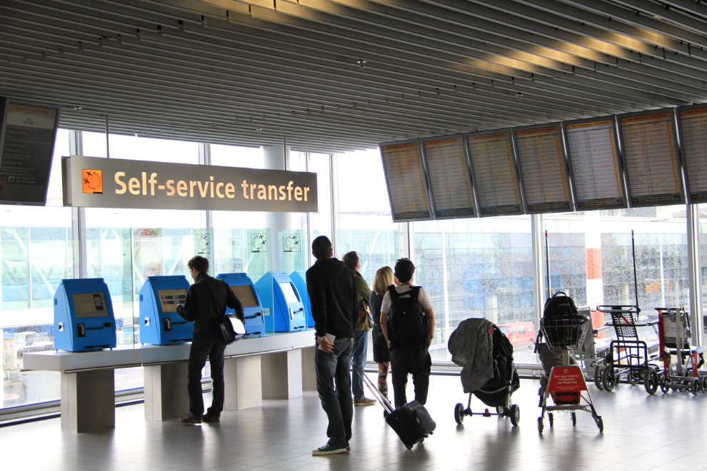KLM self-serve transfer stations at AMS