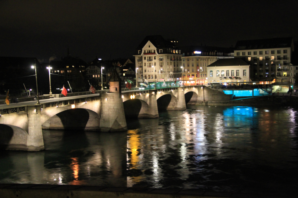 The Rhine River in Basel at night