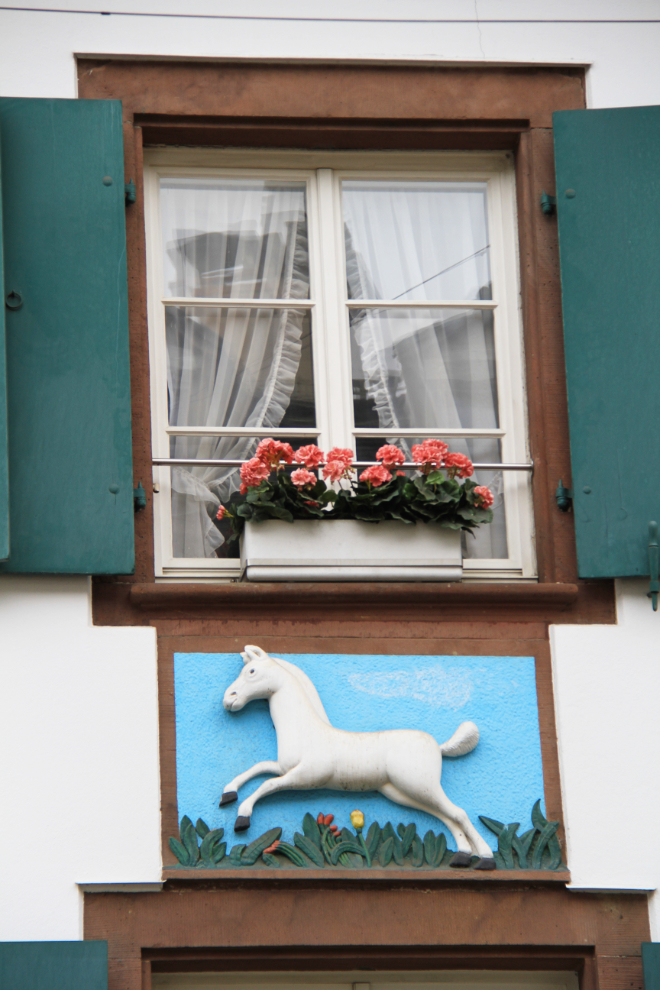 Historic 'white horse' house in Basel, Switzerland