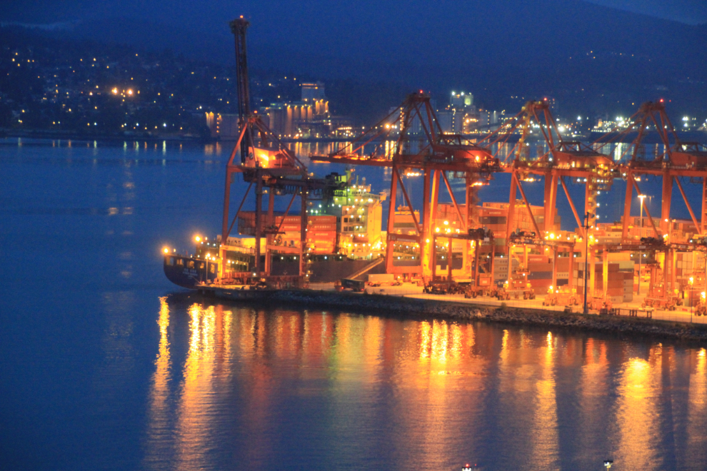 Vancouver's container port at night