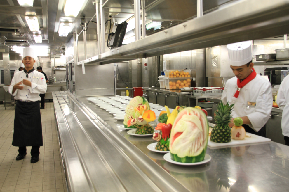 Fruit carving being done in the galley of the Celebrity Millennium.