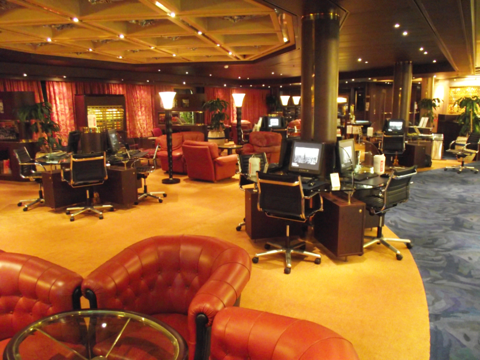 Explorations, the Internet area and library on Holland America's cruise ship Noordam