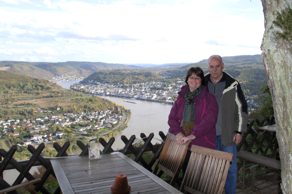 Cathy Small and Murray Lundberg high above the Rhine River at Boppard.