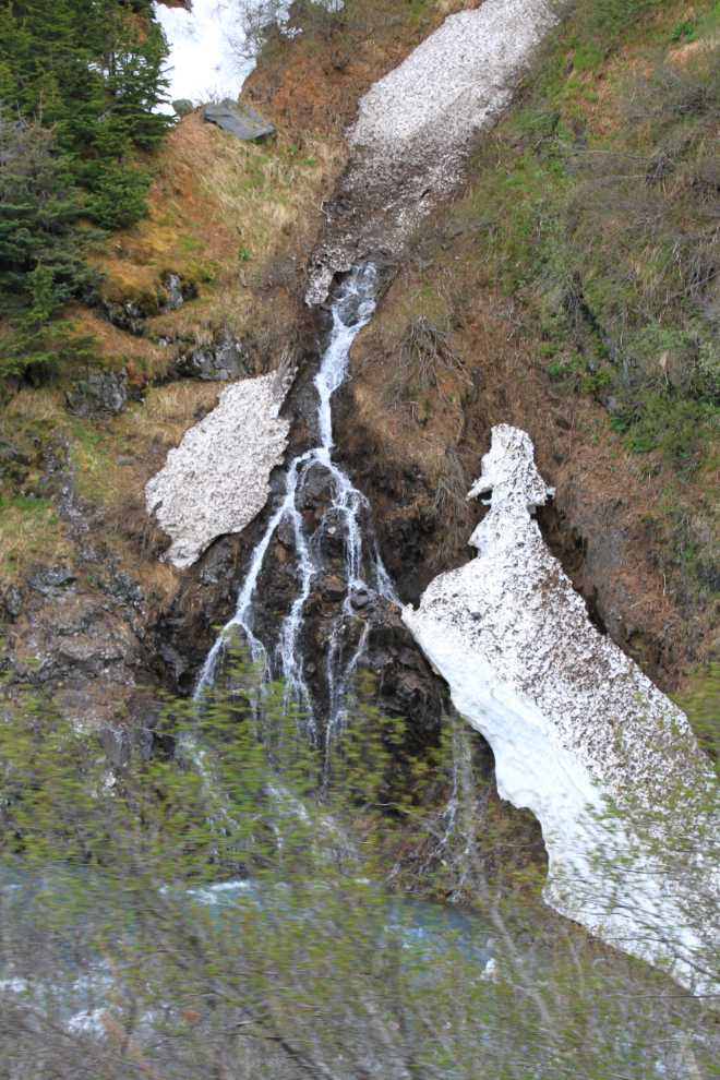 Avalanches and waterfalls on the Alaska Railroad between Seward and Anchorage