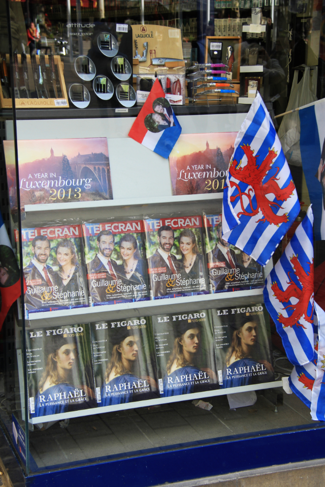 Lots of shops in Luxembourg are set up for royal wedding souvenir hunters.