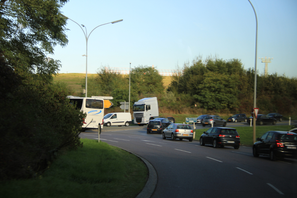 A roundabout (traffic circle) between Luxembourg and Trier