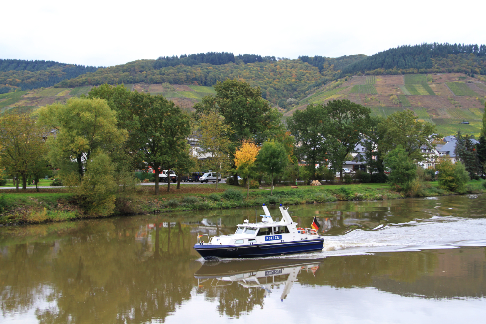 A police boat on the Mosel River