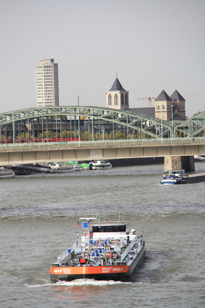 Ship on the Rhine River in Cologne, Germany