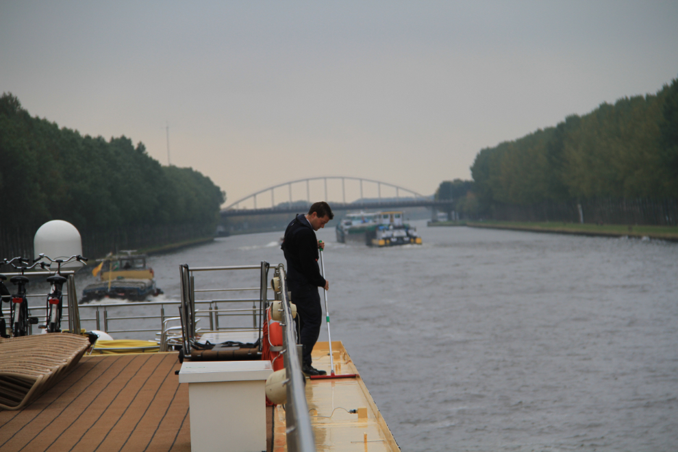 Tidying up the River Queen as we sailed towards Amsterdam 