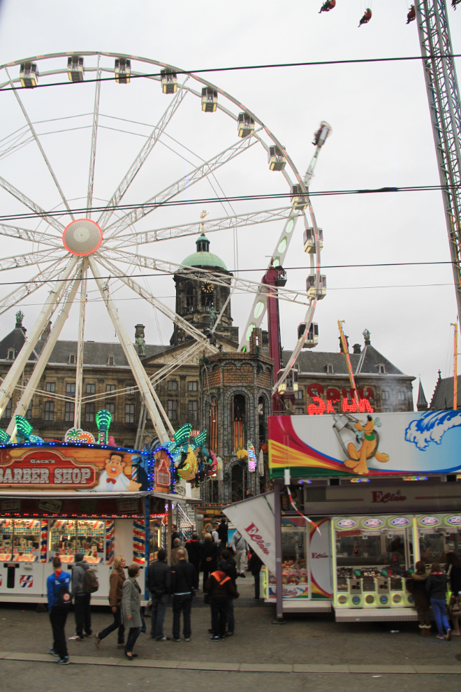 A carnival in the main square in Amsterdam