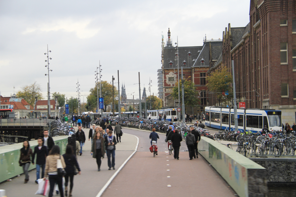 The main railway station in Amsterdam has parking for tens of thousands of bicycles